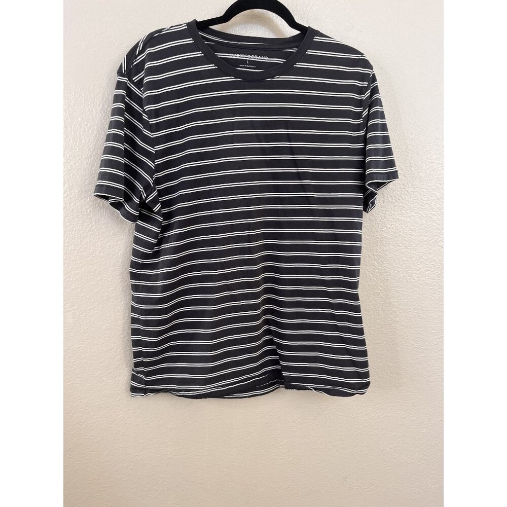 Lucky Brand Mens Gray/White Striped T-Shirt Size L Supima Cotton Crew Neck
